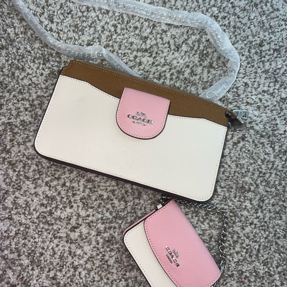 Coach Women's Brown, Cream, and Pink Purse Set